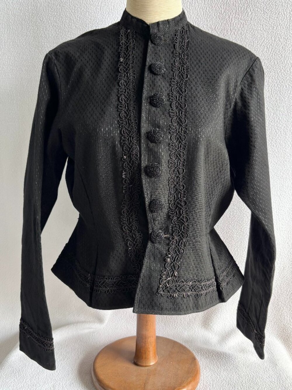 Vintage Hungarian Black Nipped Waist Peplum Folk Jacket Style Blouse